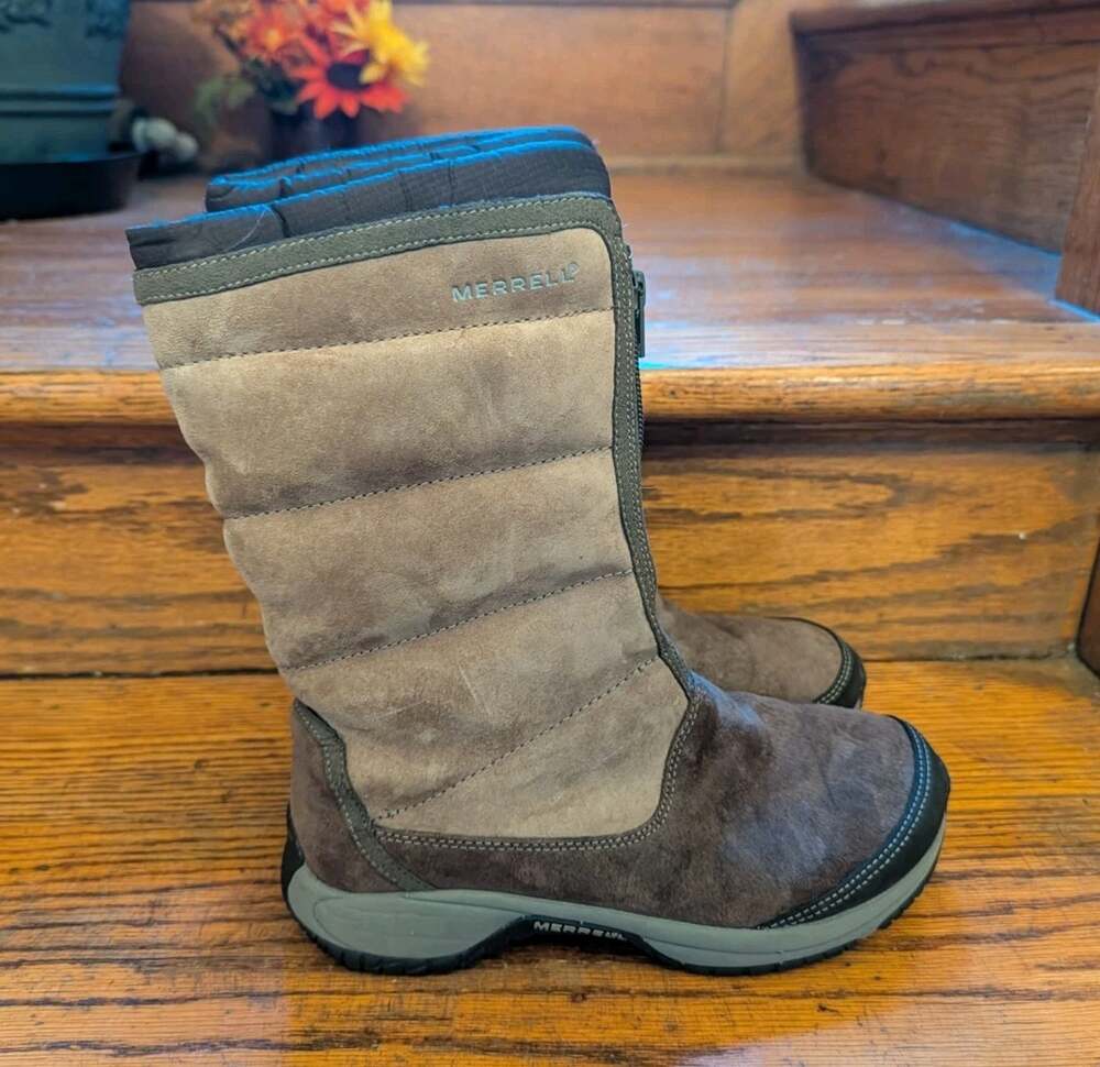 Merrell Encore Divine Tan Brown Winter Boots Quilted Zip 400 gram Snow Women's 6